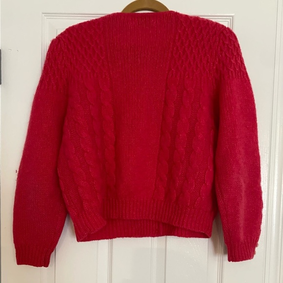 Vintage Robert Scott Ltd Pink Shetland Wool Cardigan Sz L CableKnit Sweater - Picture 2 of 9